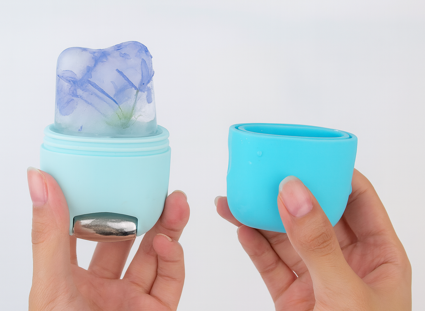 Blue silicone ice roller with floral ice