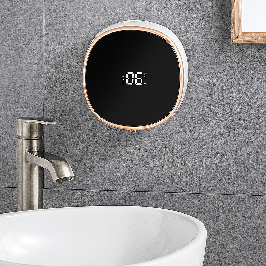 Smart Soap Dispenser mounted above bathroom sink