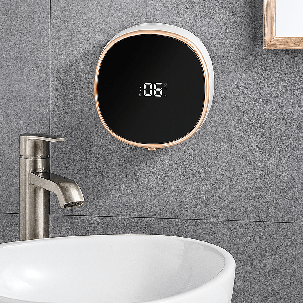 Smart Soap Dispenser mounted above bathroom sink