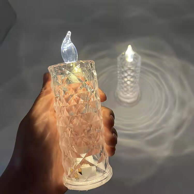 Close-up of Rose Pattern LED Candle Light showing refraction glow effect