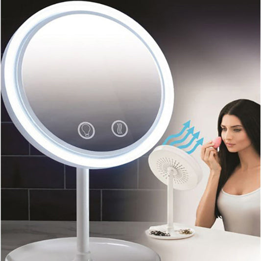 Fan LED Light Makeup Mirror – Cool Breeze & Adjustable LED