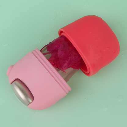 Reusable pink and red silicone ice roller with rose petals