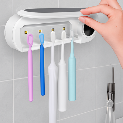 Hand opening wall mounted tooth brush sterilizer. 
