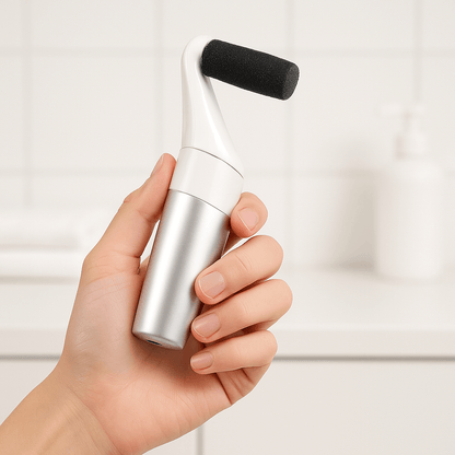 USB Rechargeable Foot File being held in hand showing ergonomic grip and compact design