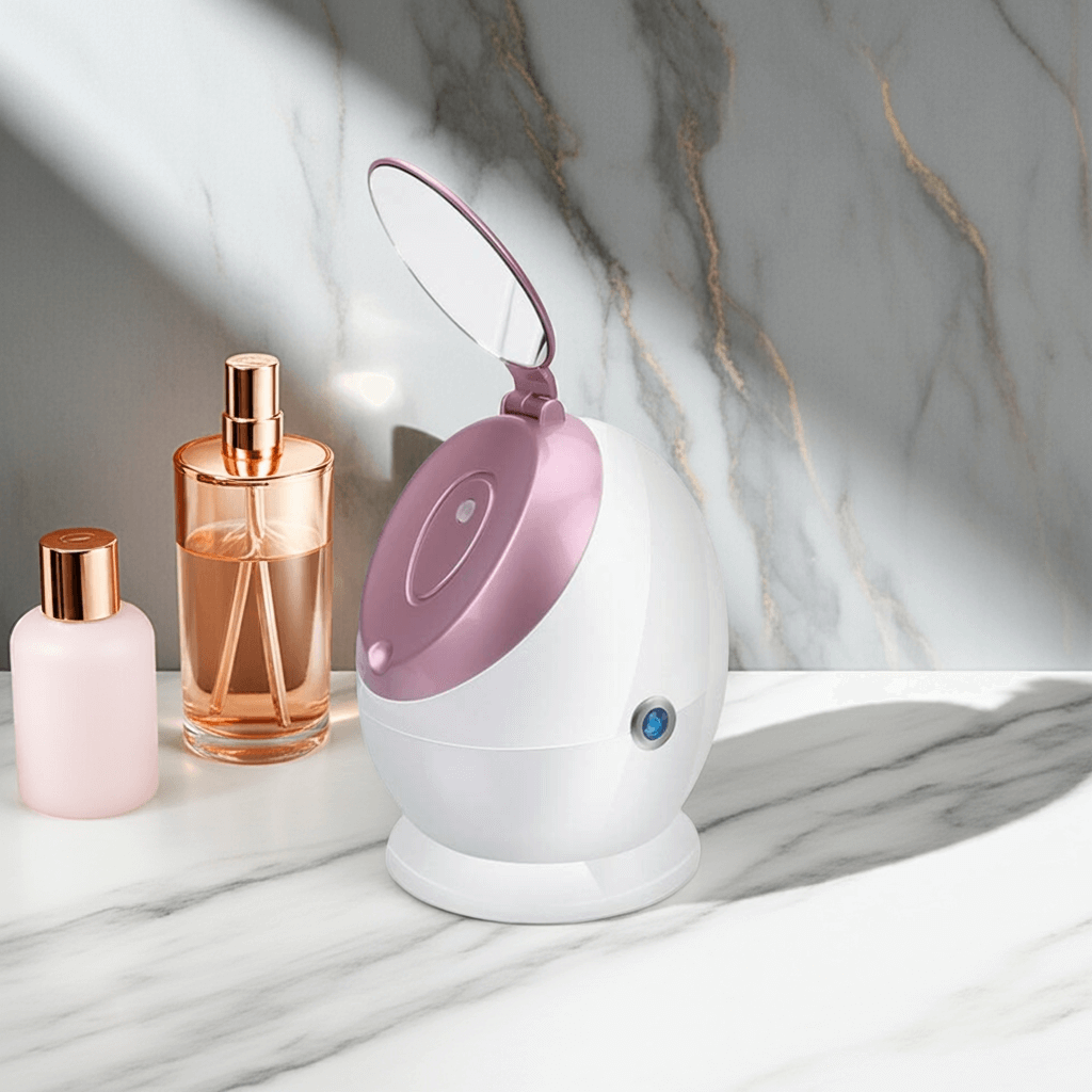 Nano Ionic Facial Steamer with Mirror in white color for modern home spa setup