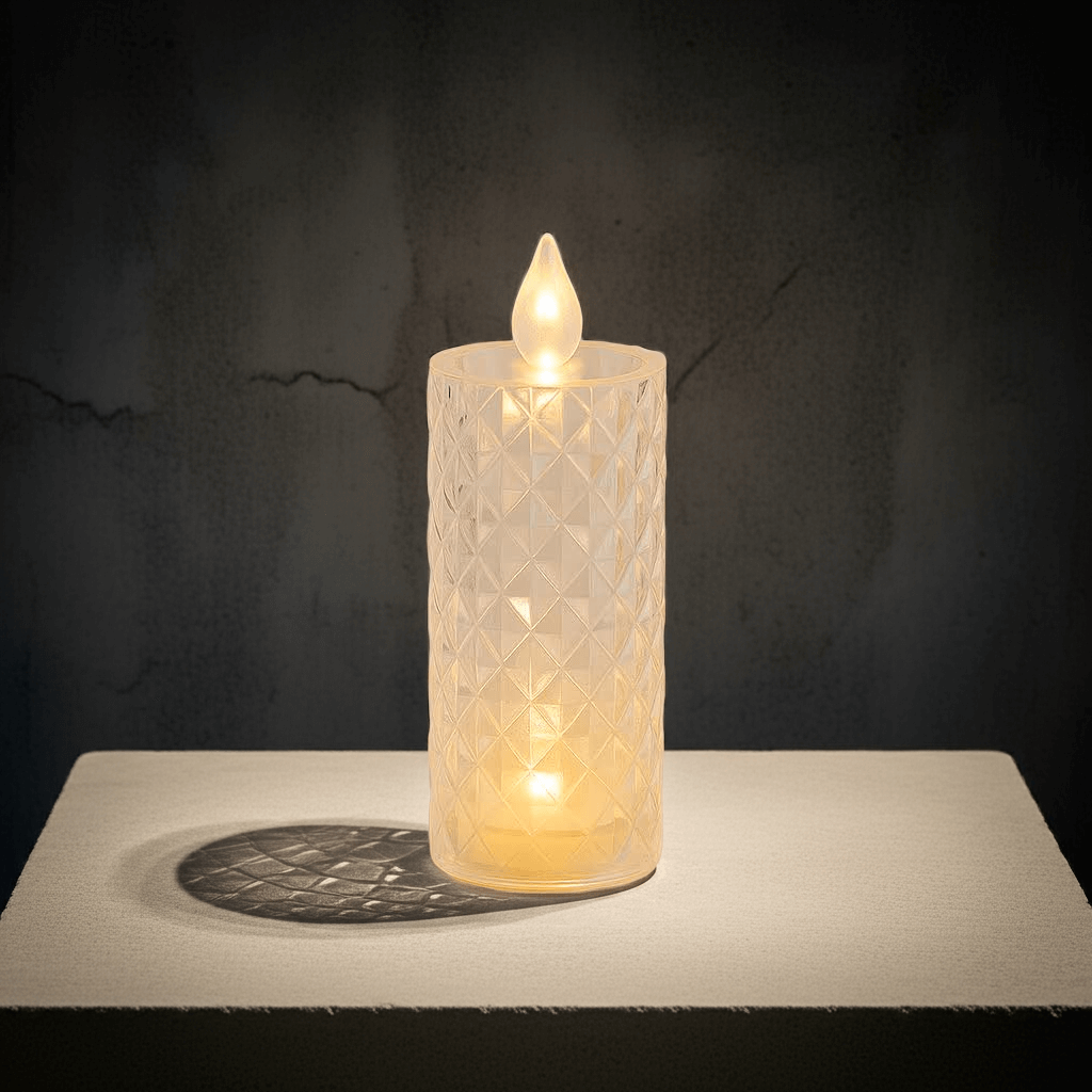Rose Pattern LED Candle Light night view showing realistic candle flame