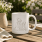 Mother & Daughter Coffee Mug featuring a baking scene of a mother and daughter together in the kitchen.