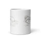 Cat Lover Coffee Mug showcasing a peaceful sleep design with a cat and a person resting.