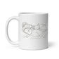 Cat Lover Coffee Mug featuring a design of a woman sleeping with a cat, symbolizing cozy moments.